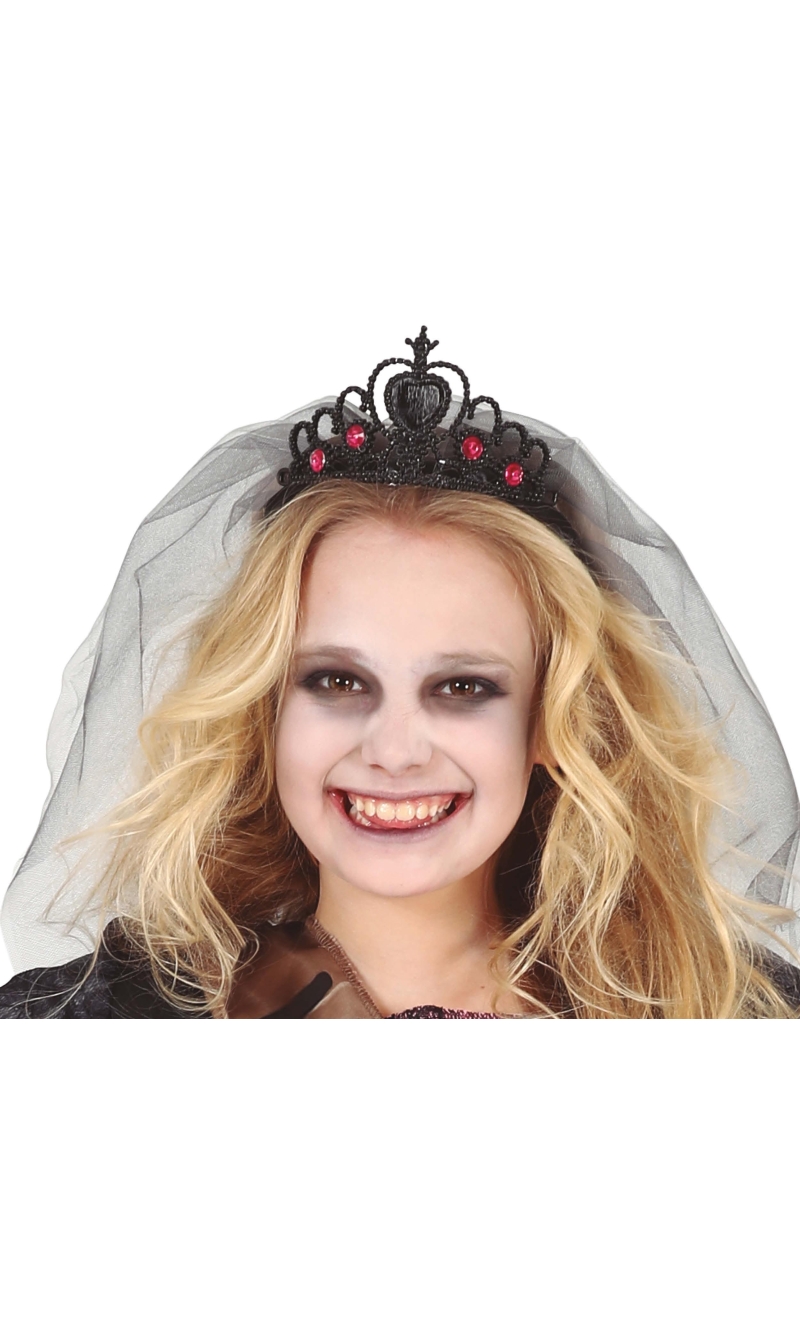 Black Princess With Veil Tiara