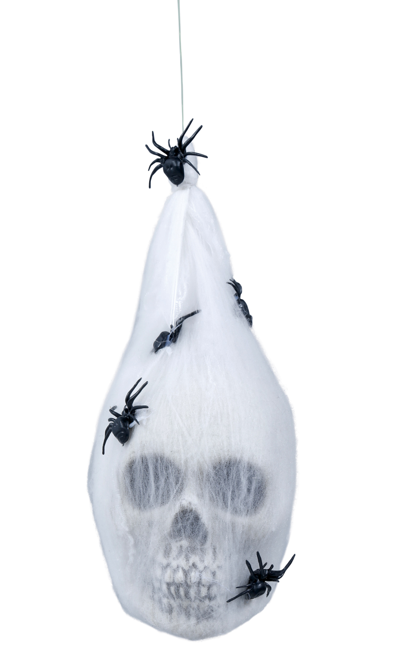 Halloween Decoration Spider Web Bag With Skull 25cm