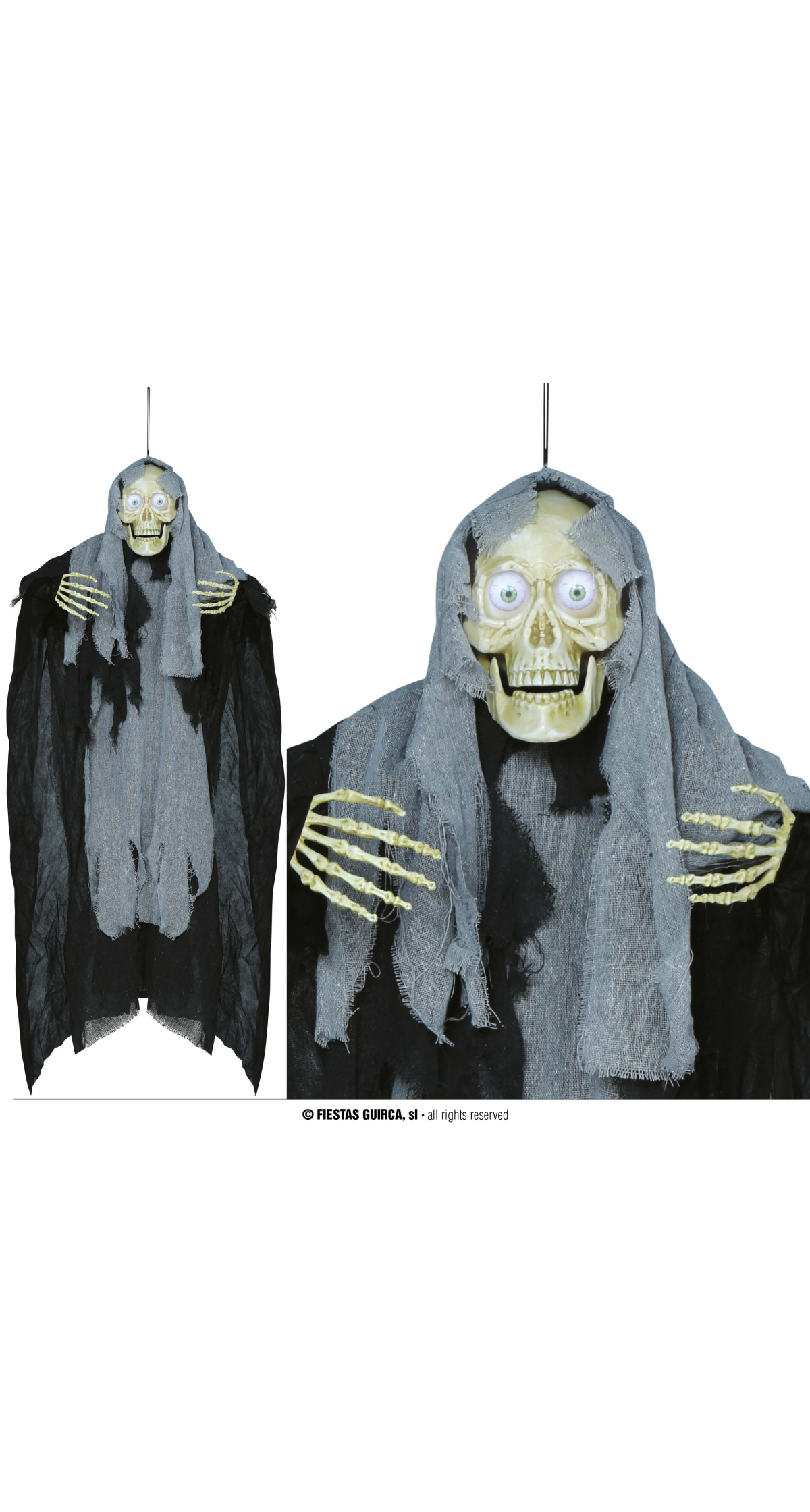 Halloween Hanging Skeleton With Light & Sound 120cm
