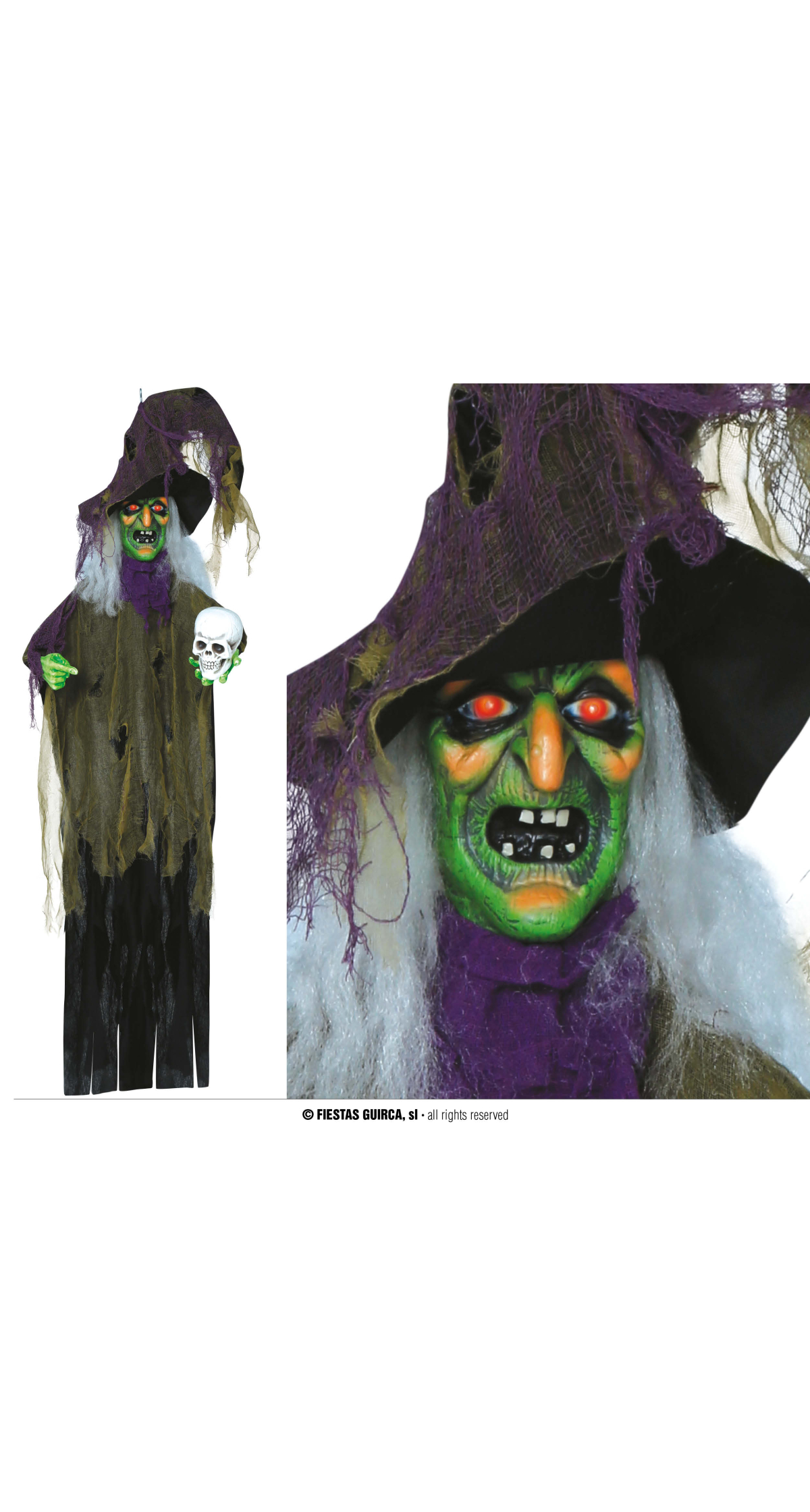 Halloween Hanging Witch With Skull Light Sound & Movement 180cm