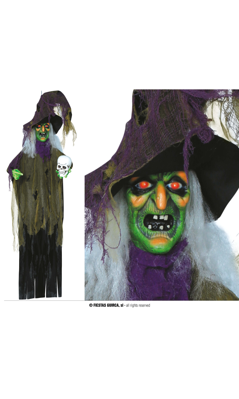 Halloween Hanging Witch With Skull Light Sound & Movement 180cm