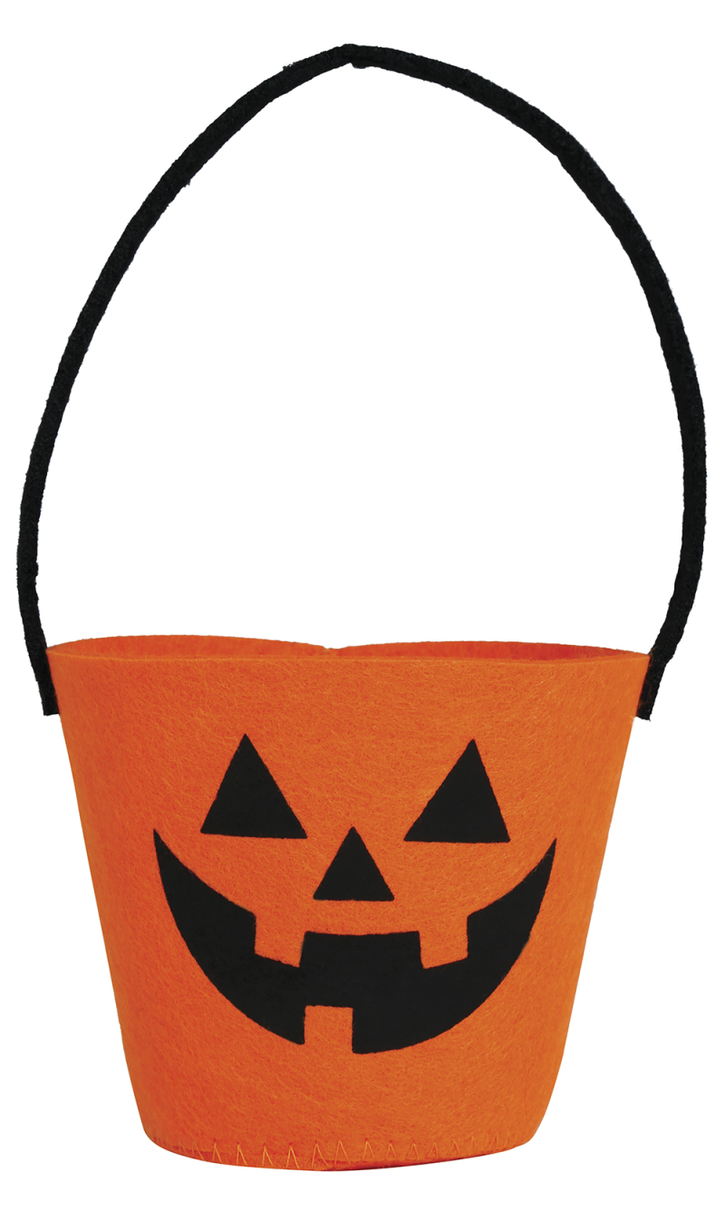 Halloween Orange Felt Pumpkin Candy Bucket 13x10cm