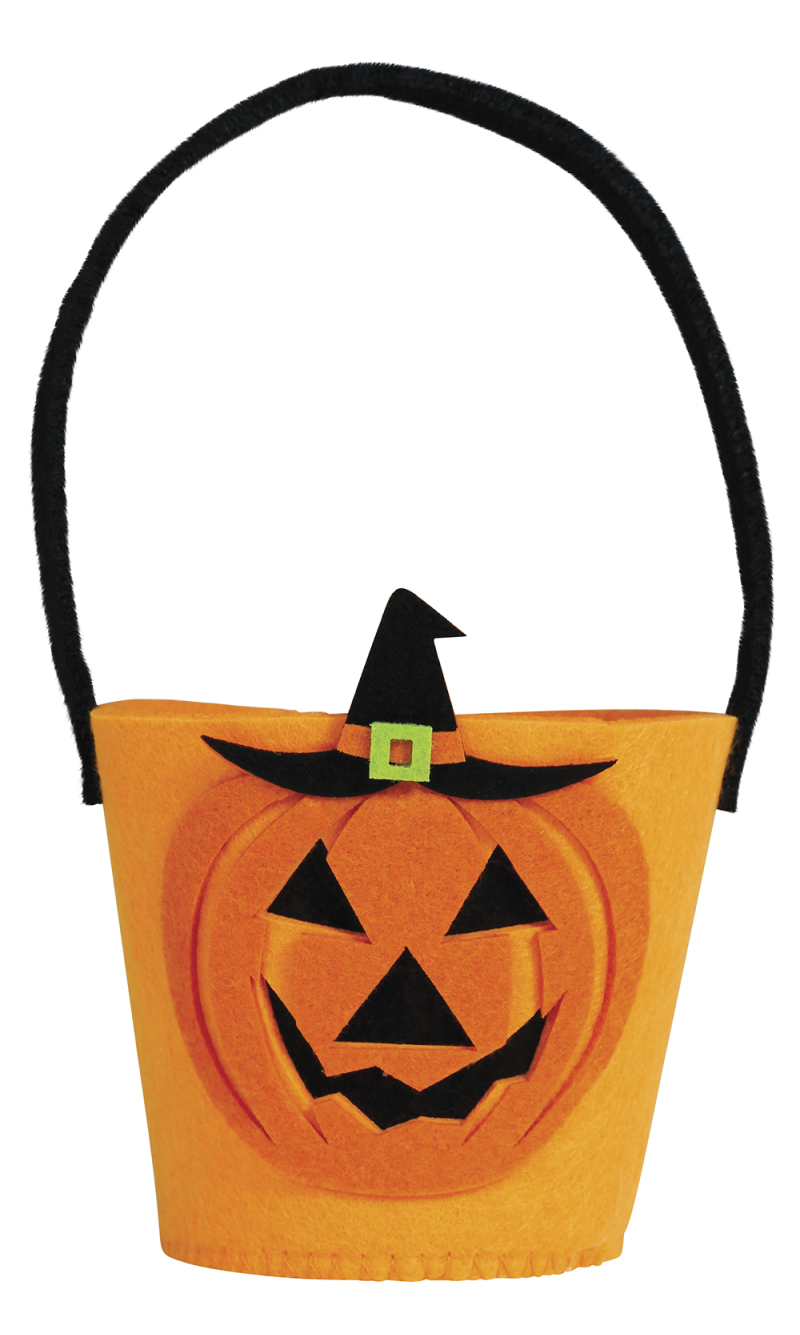 Halloween Felt Pumpkin Candy Bucket 12x10cm