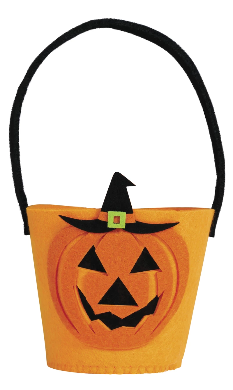 Halloween Felt Pumpkin Candy Bucket 12x10cm