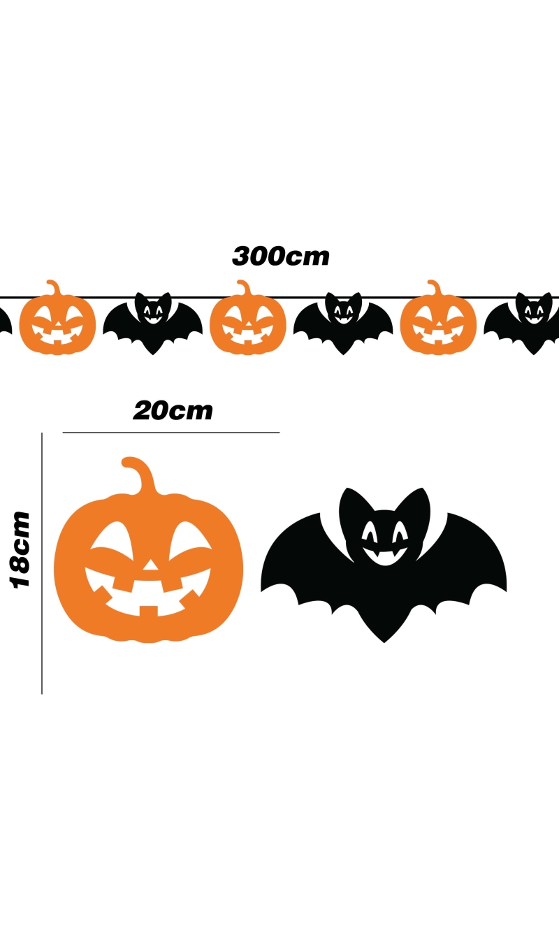 Halloween Bat & Pumpkin Garland Banner 300cm (20x18cm)