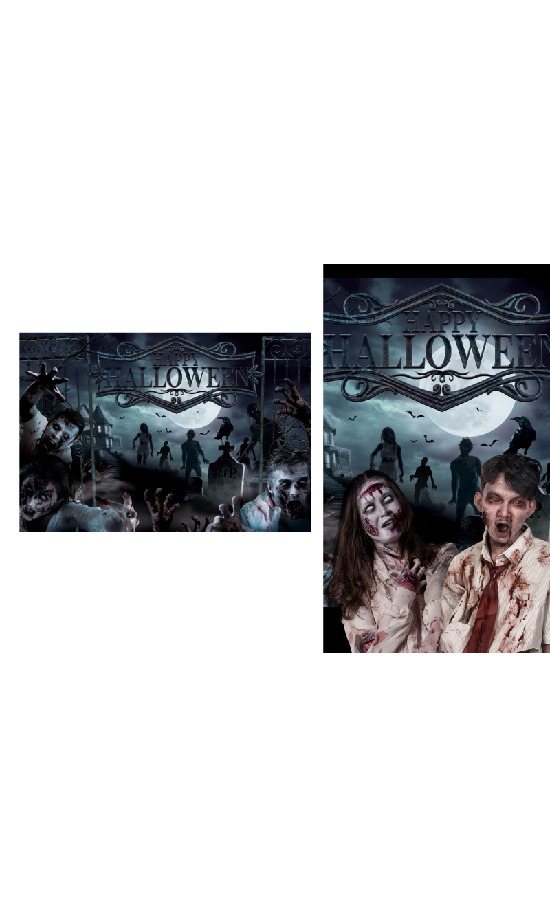 Halloween Zombies Party Fabric Backdrop - 220x150cm