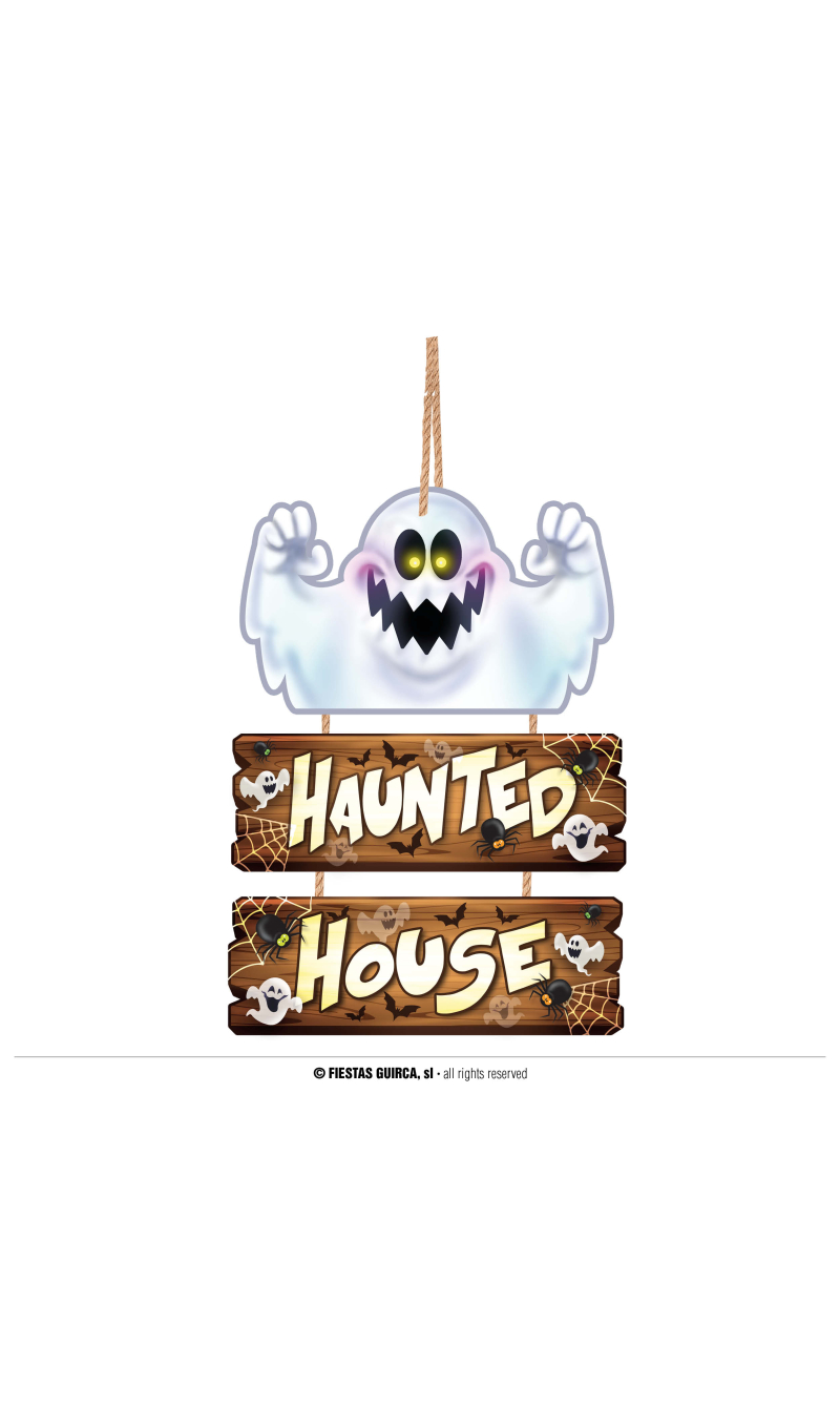 Halloween Wood Haunted House Sign - 32x21cm