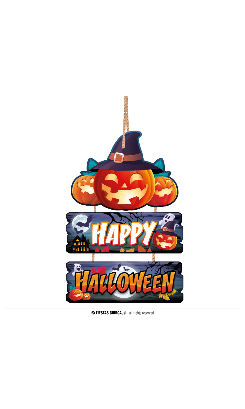 Halloween Wood Happy Pumpkins Sign - 32x21cm