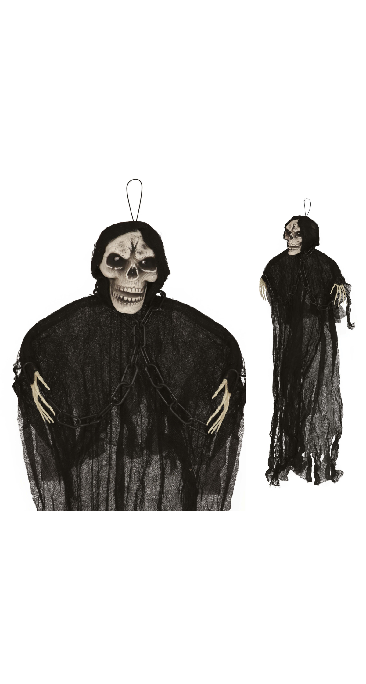 Halloween Hanging Skeleton With Chains & Light 90cm