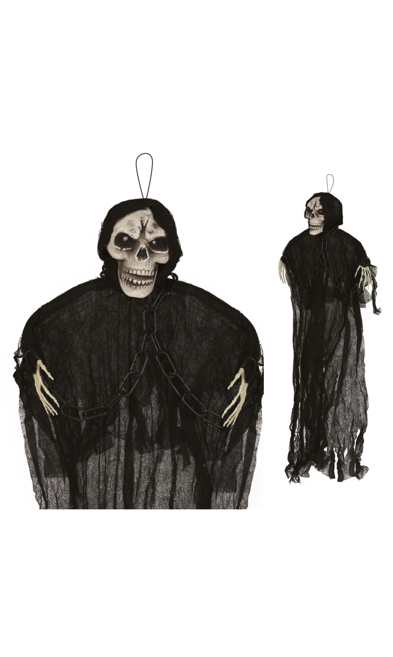Halloween Hanging Skeleton With Chains & Light 90cm