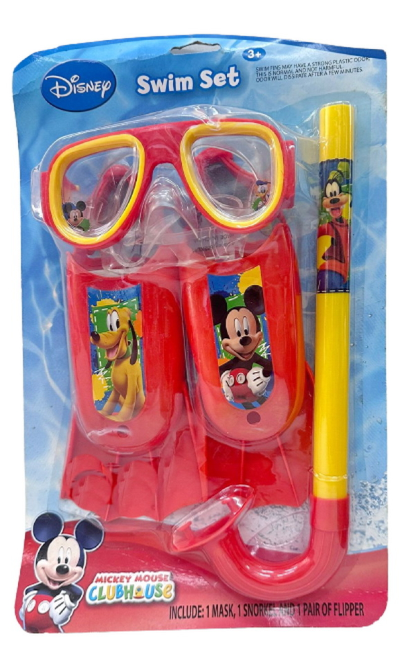 Disney Mickey Mouse Swim Fins Snorkel Mask Case Pack 3pcs - For Age 3+ Years
