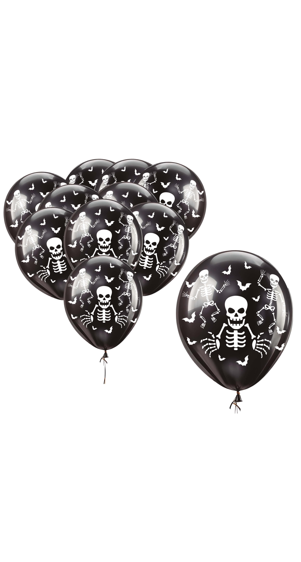 Halloween Black Skeleton 11 Inch Latex Balloons - 10pcs