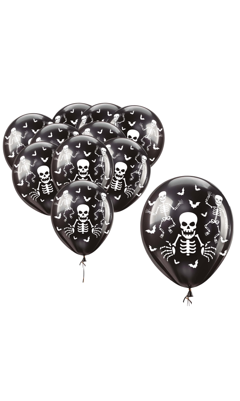 Bag 10 Black Skeleton Balloons 30cm