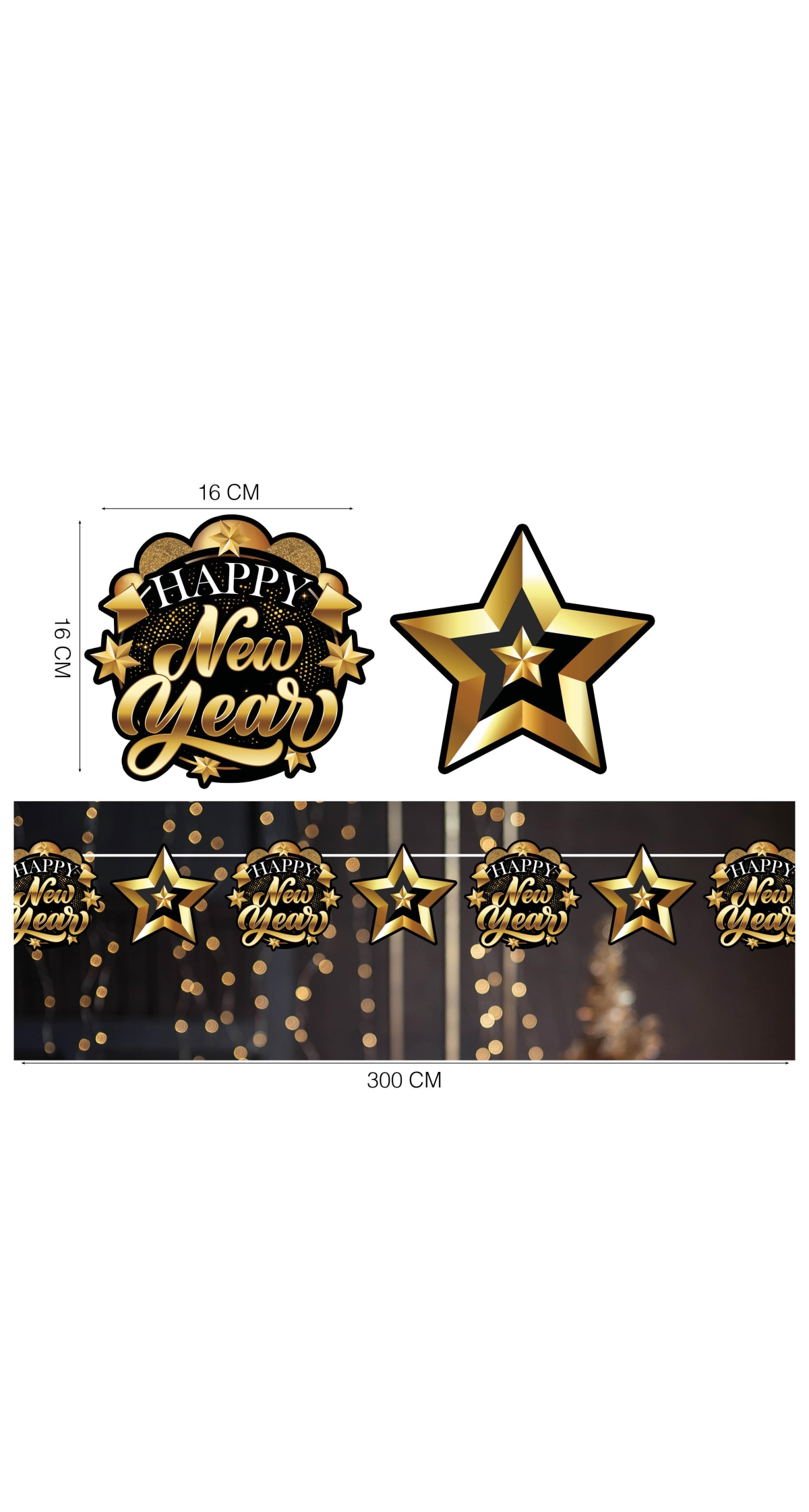 Happy New Year Garland  Banner 300cm (16x16cm)