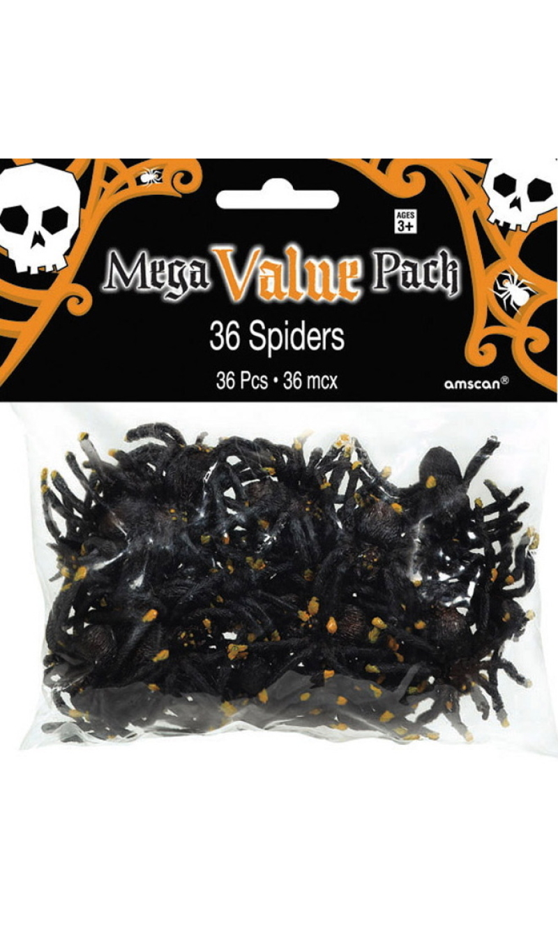 Halloween Plastic Spiders 5x4cm - 36pk