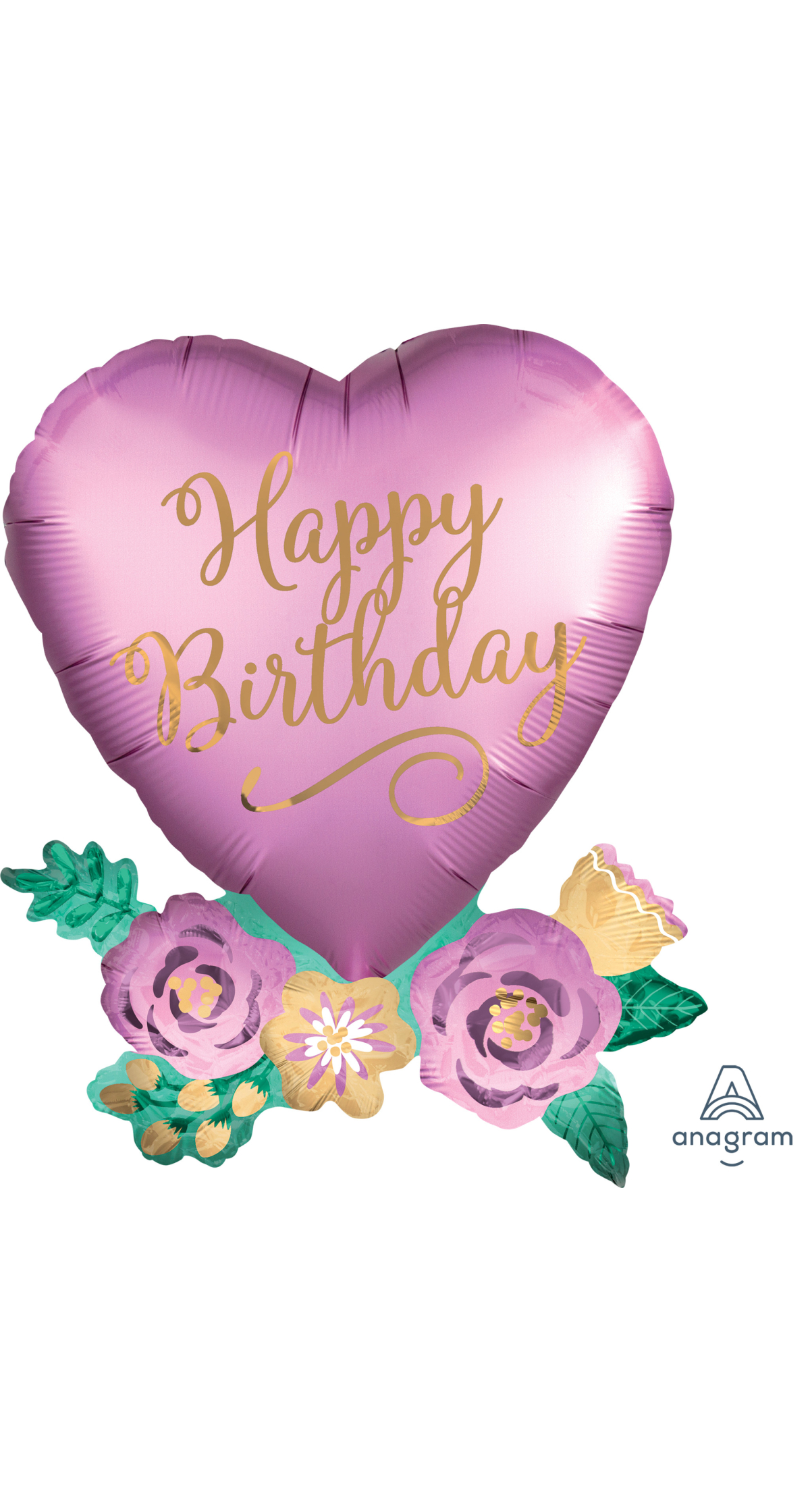 Bday Satin Heart Flowers SuperShape Foil Balloon - 58 x 76cm