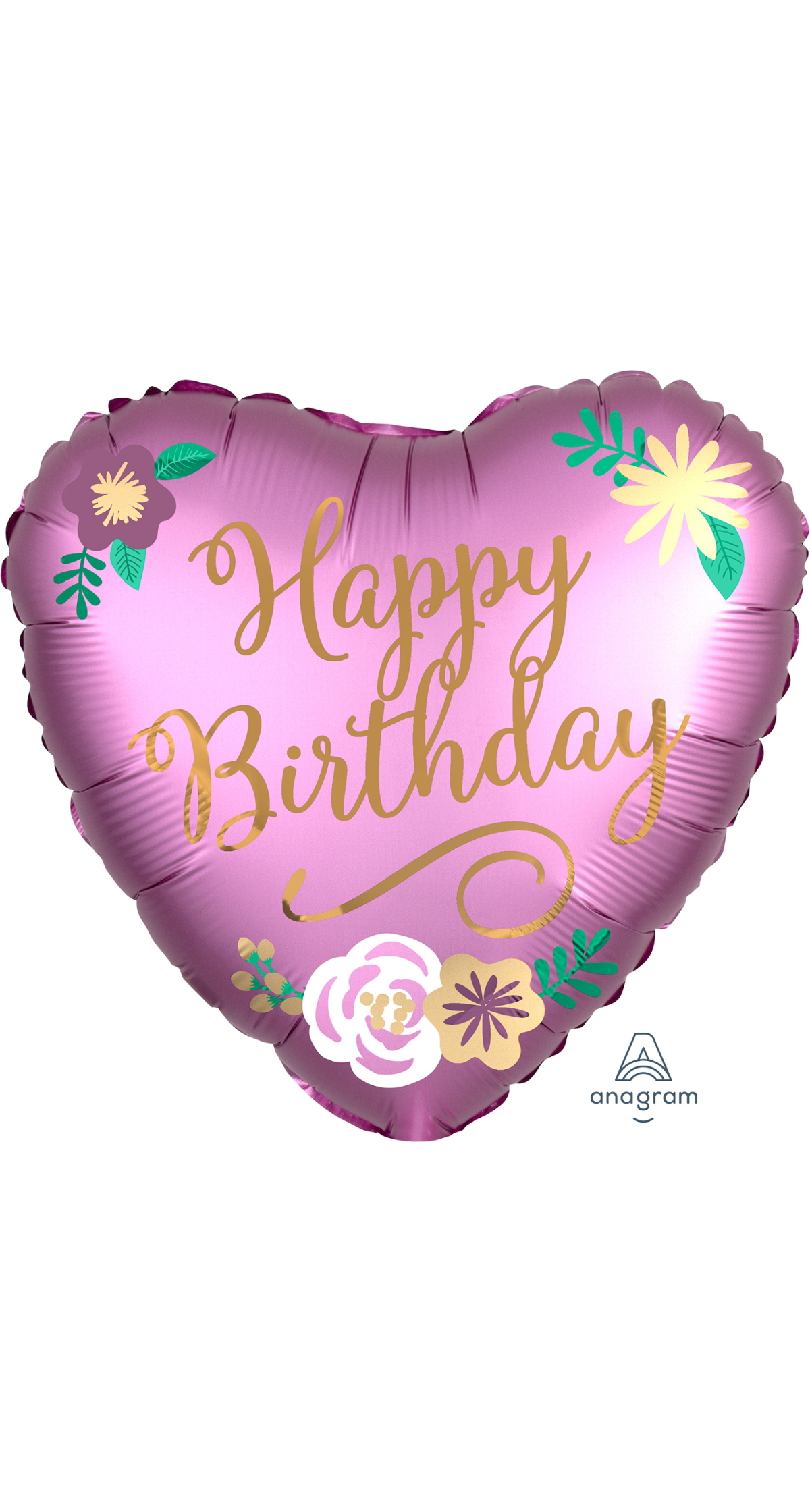 Birthday Satin Flowers Standard Heart Foil Balloon 17" (42cm)