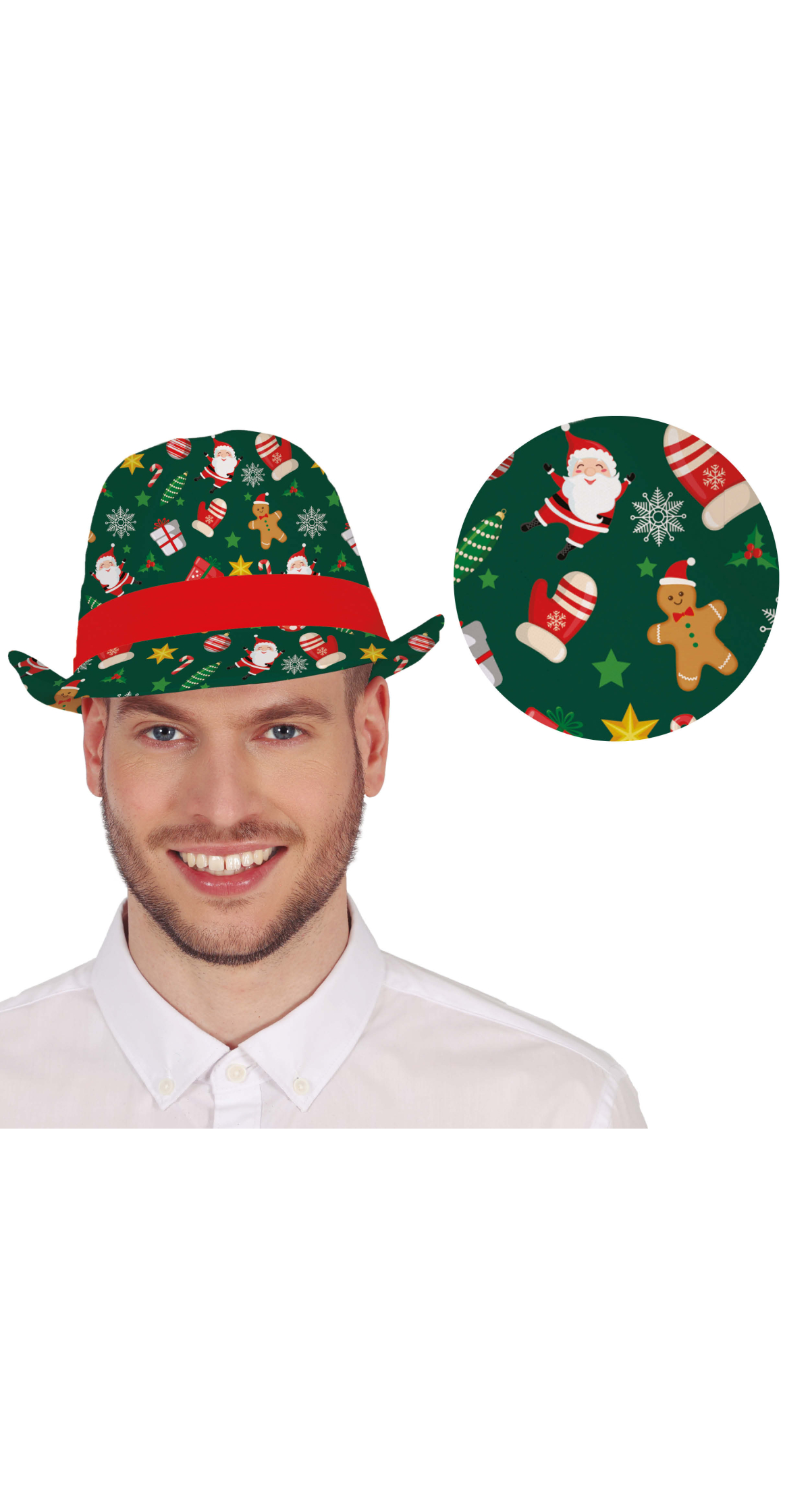 Christmas Green Printed Gangster Hat - Adult One Size