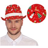 Red Printed Christmas Gangster Hat