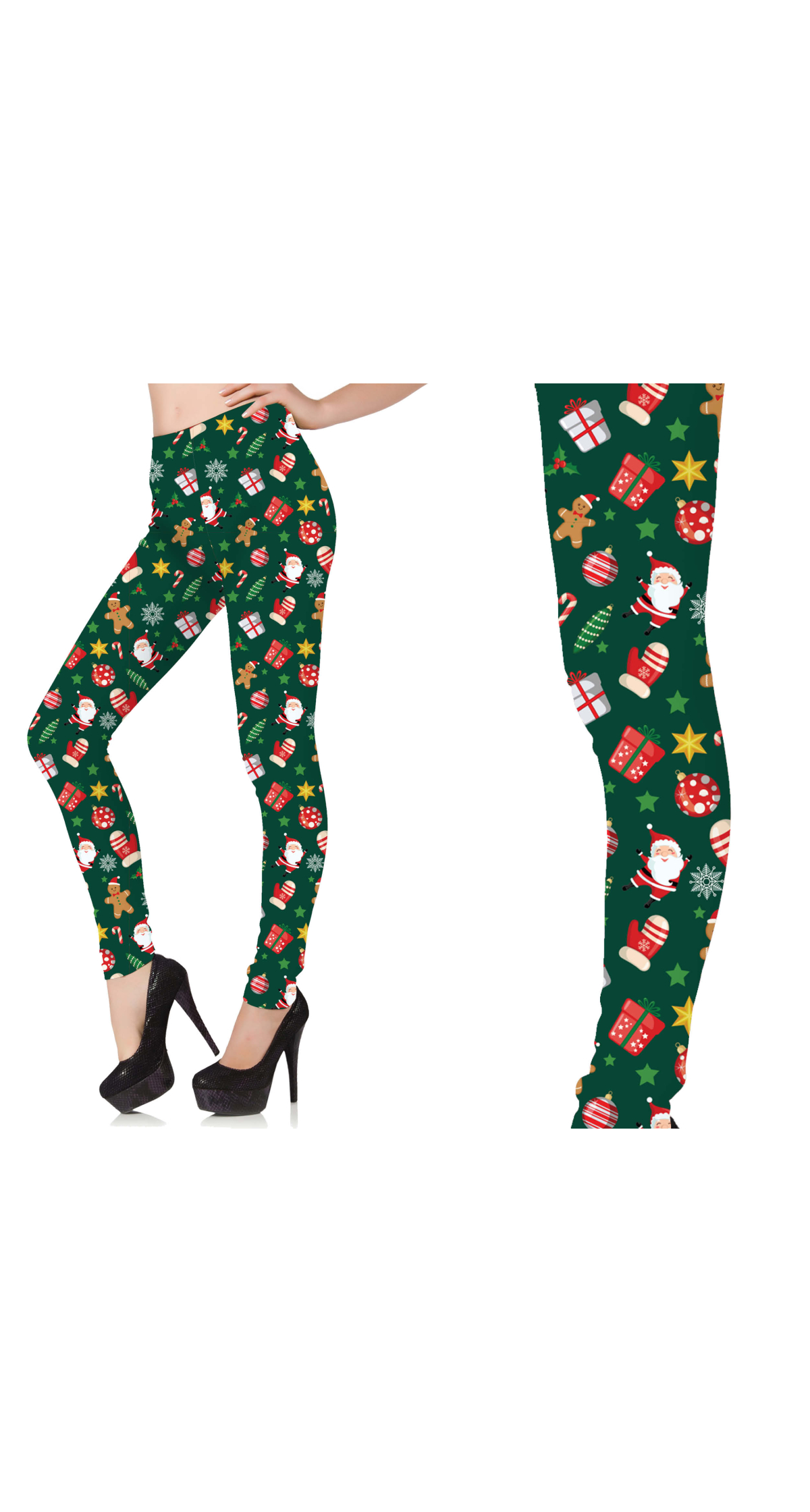 Christmas Green Printed Leggings - Adult Size Large (42-44)