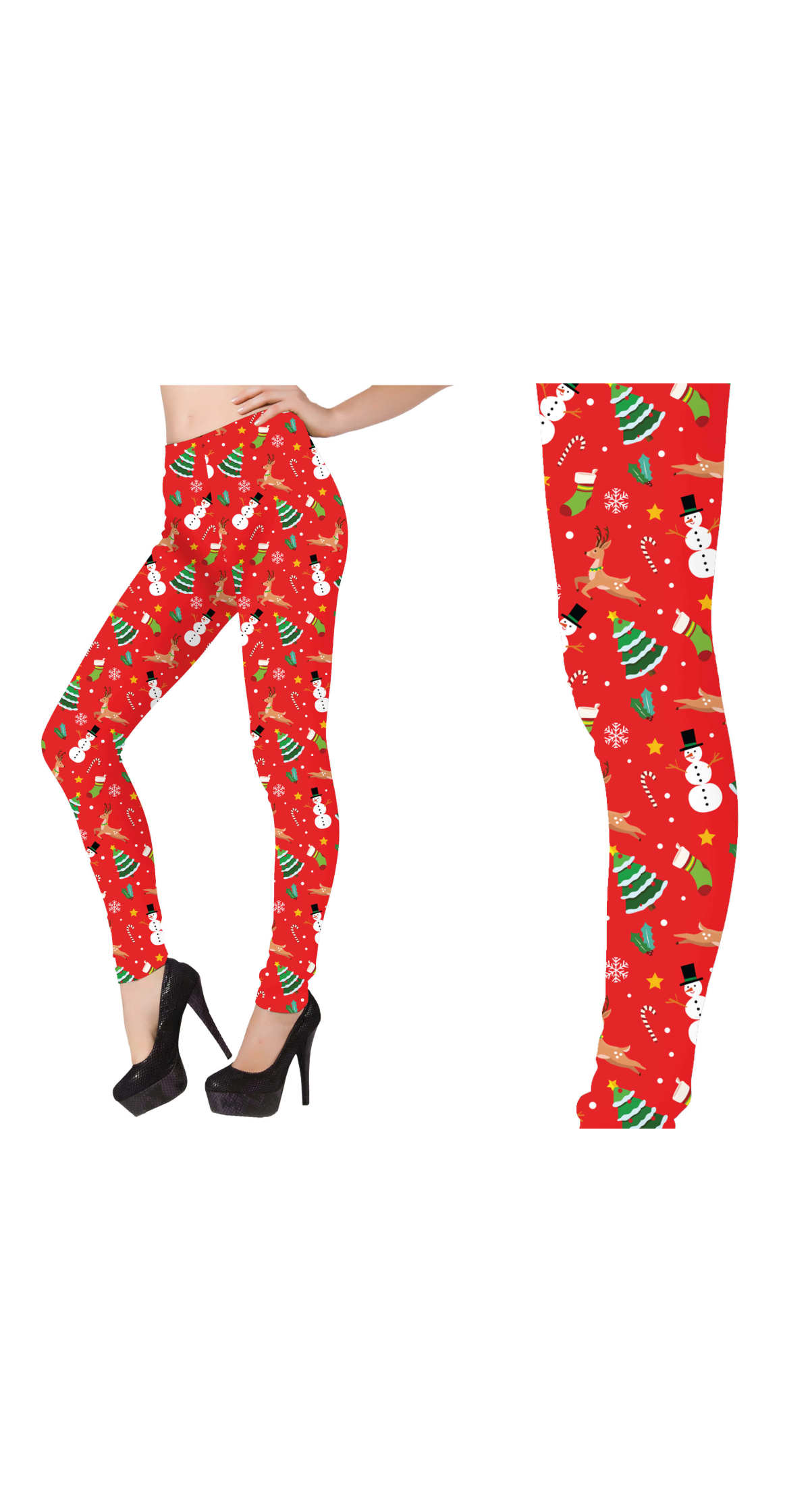 Red Printed Christmas Leggings 42 - 44 (L)