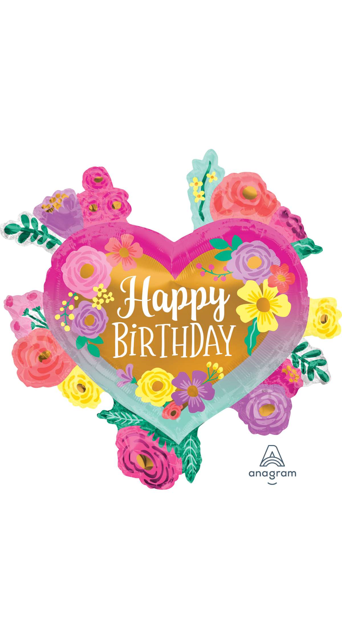 Happy Birthday Painted Flowers SuperShape Foil Balloon - 68 x 68cm