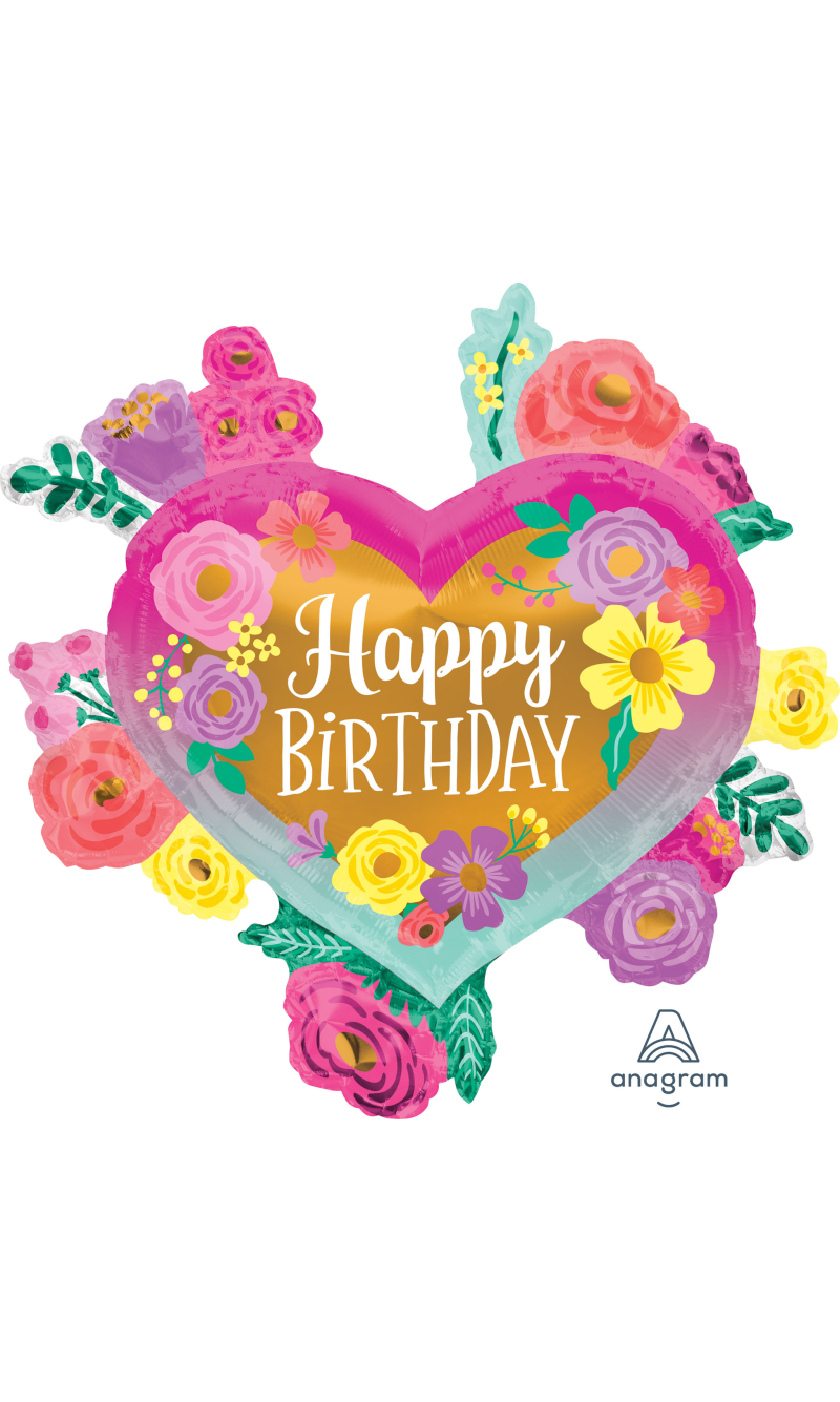 Happy Birthday Painted Flowers SuperShape Foil Balloon - 68 x 68cm