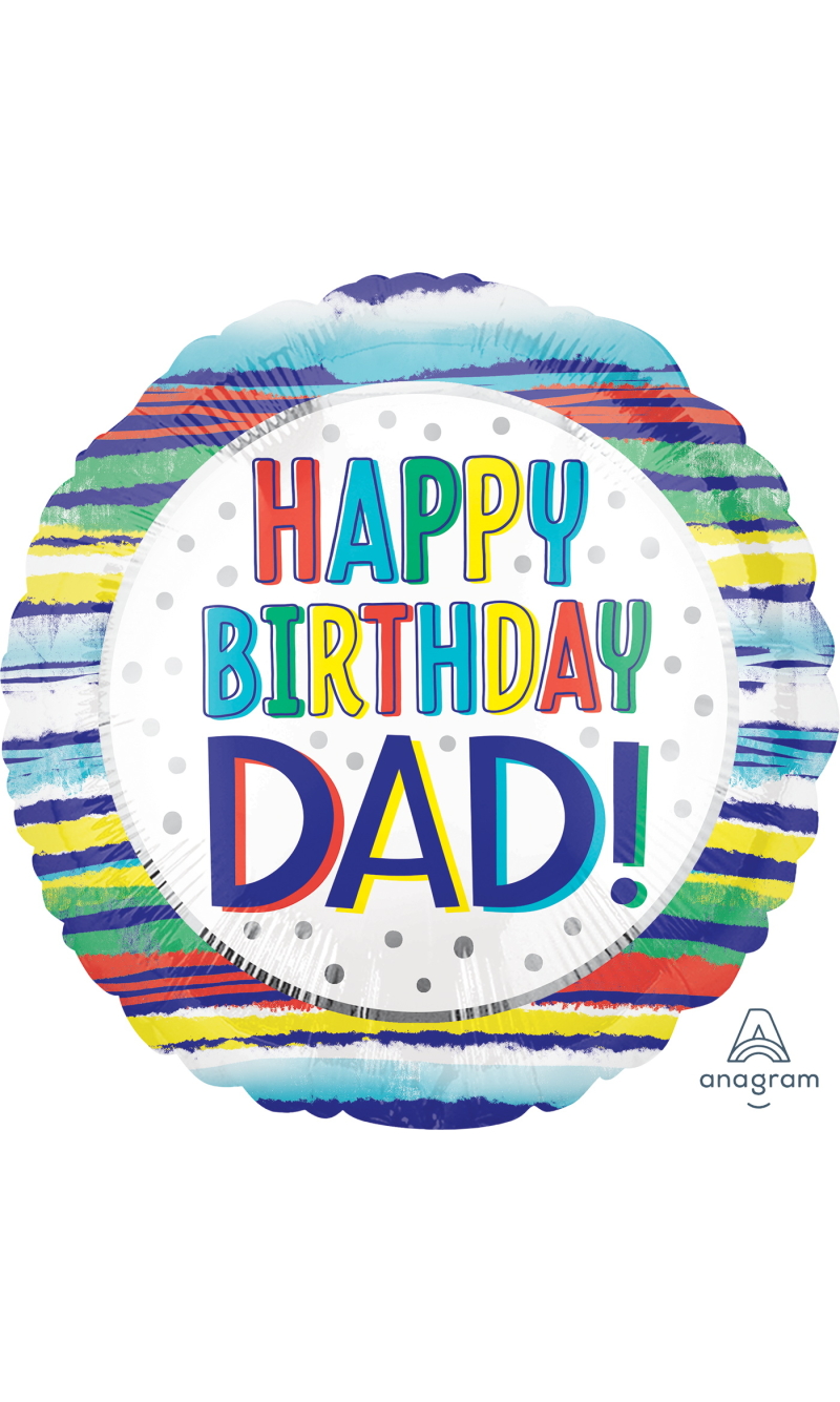 Hppy Bday Dad Painted Strpes Standard Circle Foil Balloon 17" (42cm)