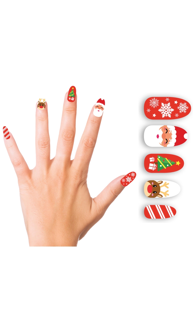 Christmas Santa Nails With Adhesive - 10pcs