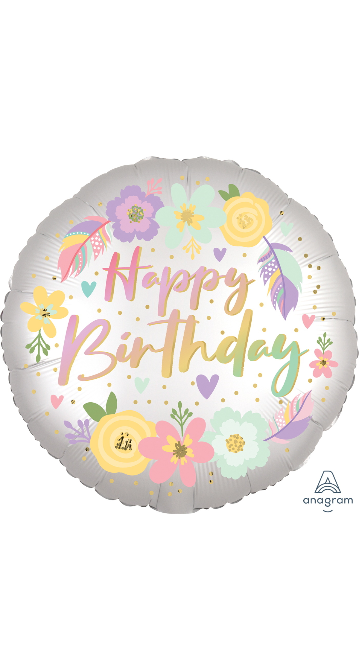 Boho Bday Satin Flowers Standard Circle Foil Balloon 17" (42cm)