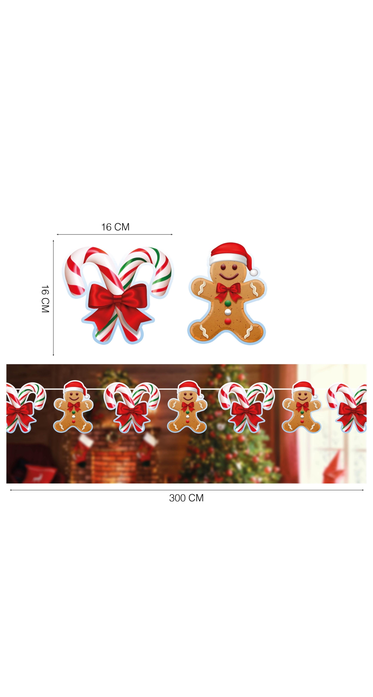 Christmas Gingerbread Man Garland Banner 300cm (16x16cm)