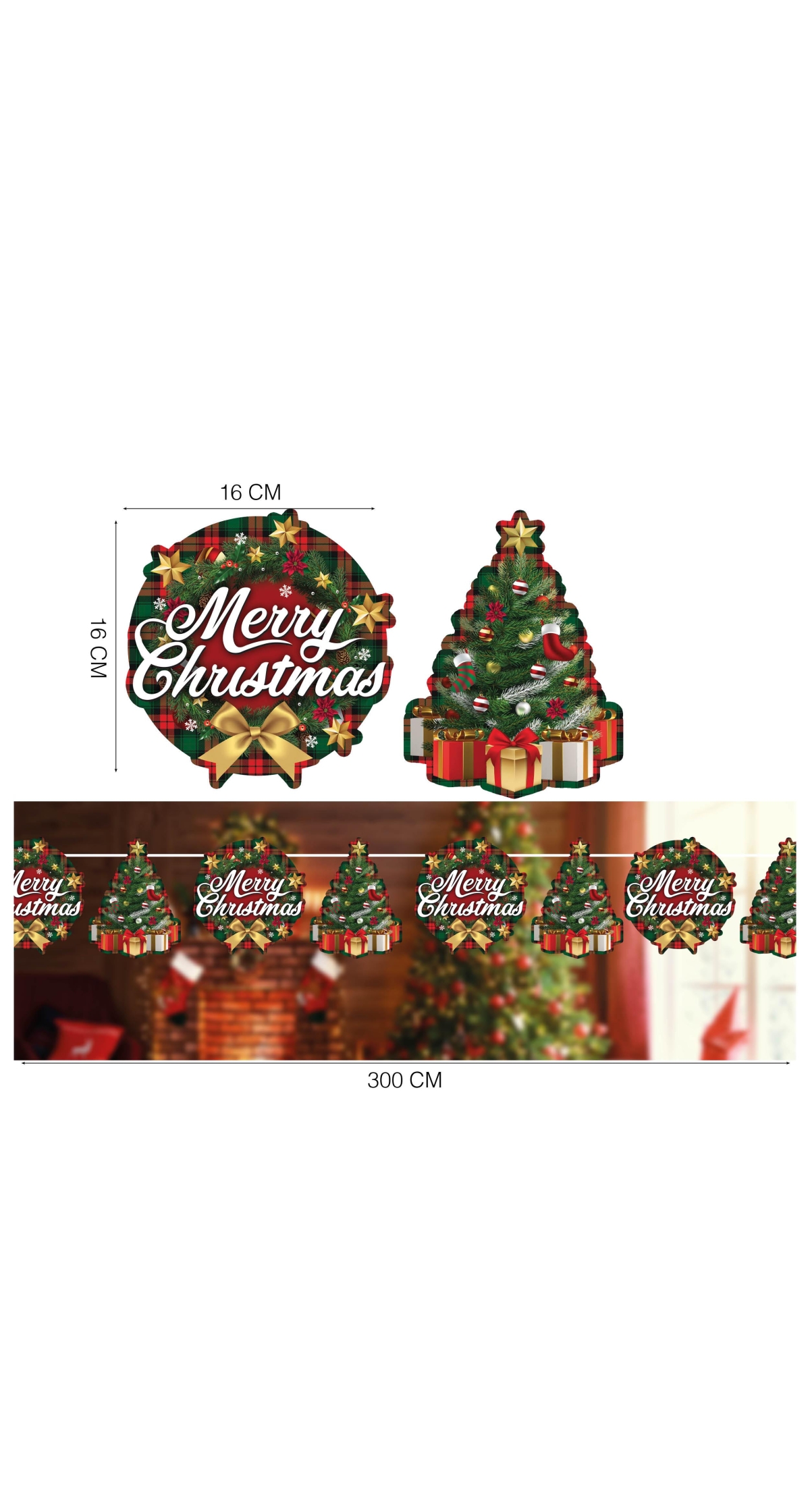 Merry Christmas Garland 300cm 16x16cm