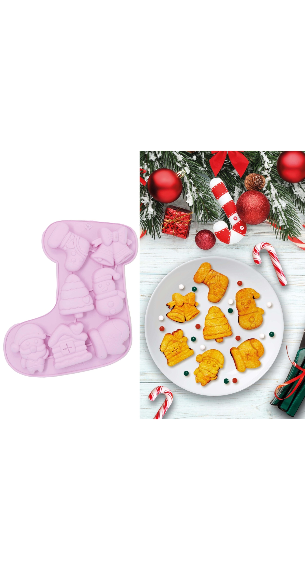 Christmas Silicone Baking Mold For 7 Cookies Stocking 26cm