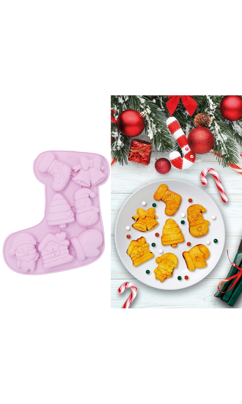 Christmas Silicone Baking Mold For 7 Cookies Stocking 26cm