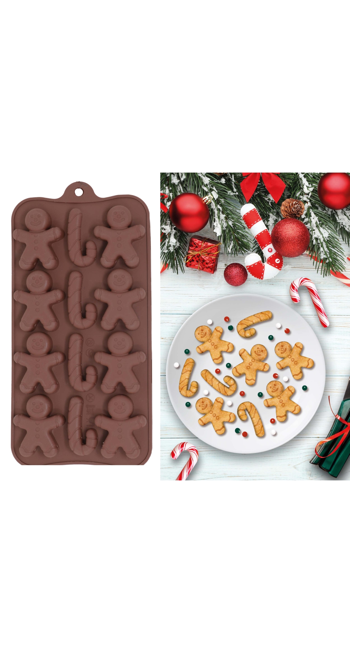 Christmas Silicone Baking Mold For 12 Cookies Gingerbread 10x20cm