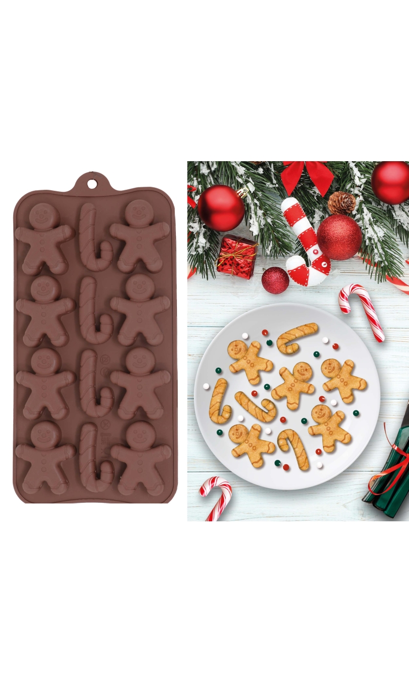 Christmas Silicone Baking Mold For 12 Cookies Gingerbread 10x20cm