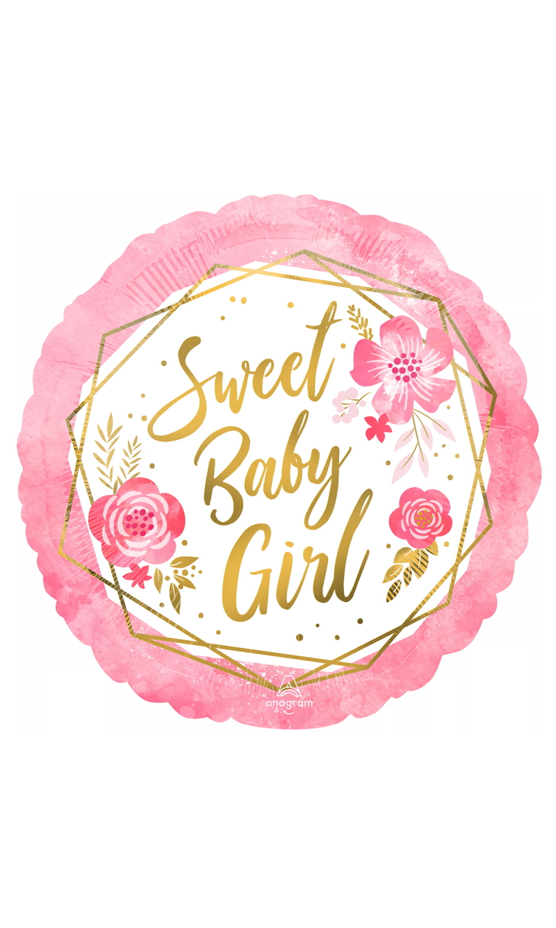 Baby Girl Floral Geo Standard Circle Foil Balloon 17" (42cm)