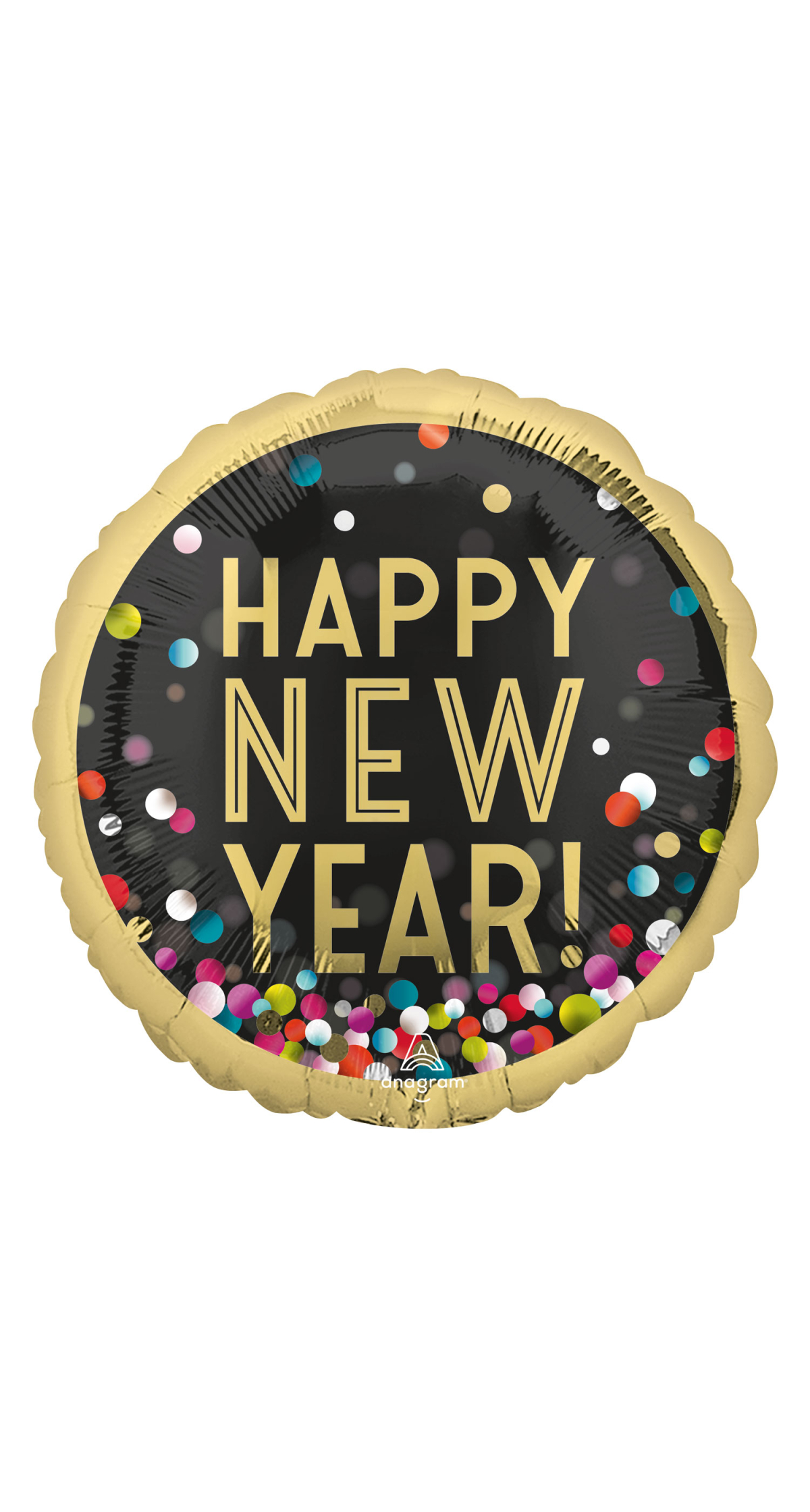 Happy New Year Colorful Confetti Jumbo Foil Balloon - 71cm x 71cm