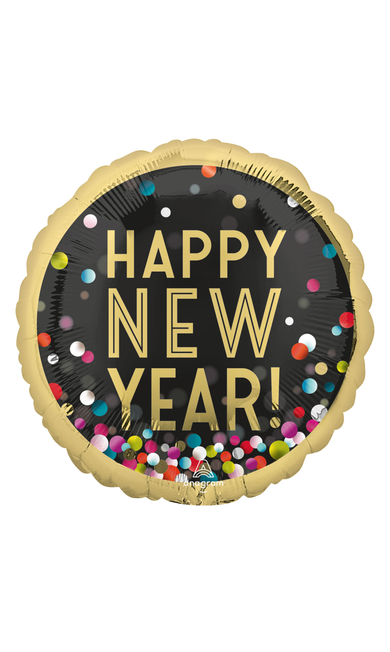 Happy New Year Colorful Confetti Jumbo Foil Balloon - 71cm x 71cm