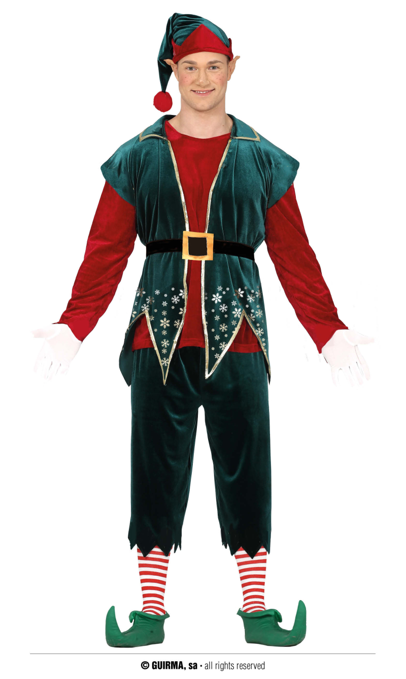 Classic Red / Green Male Elf – Adult Size Extra Large (54-56)
