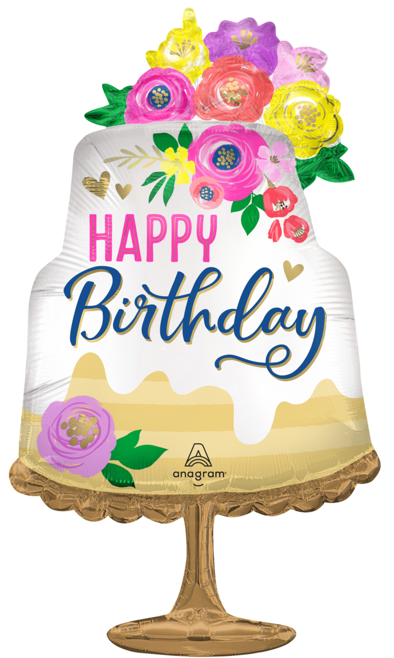 Satin Artful Floral Birthday SuperShape Foil Balloon - 48 x 81cm