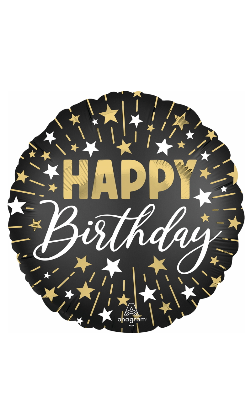 Satin Black Silver Gold Hbd Standard Circle Foil Balloon 17" (42cm)