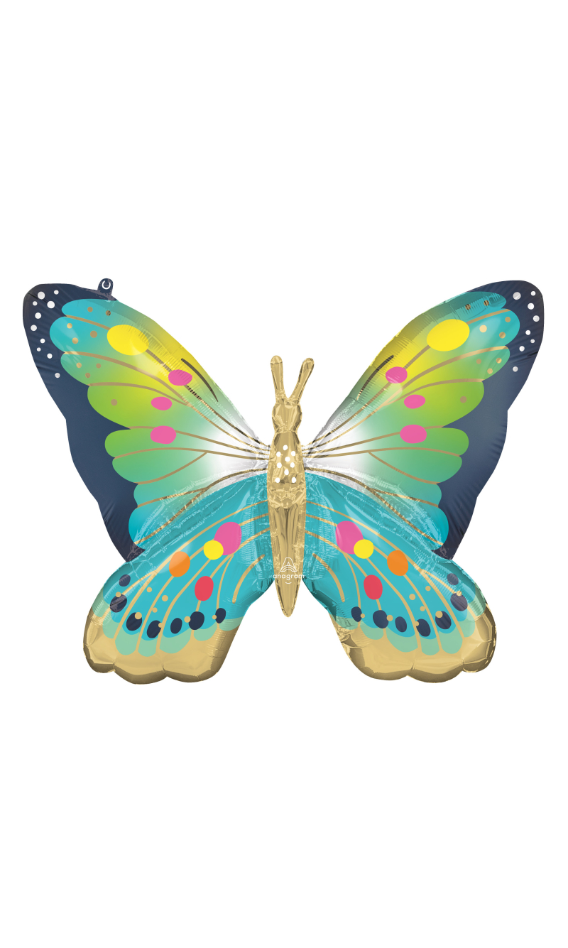 Vibrant Blue Satin Butterfly SuperShape Foil Balloon - 76 x 68cm