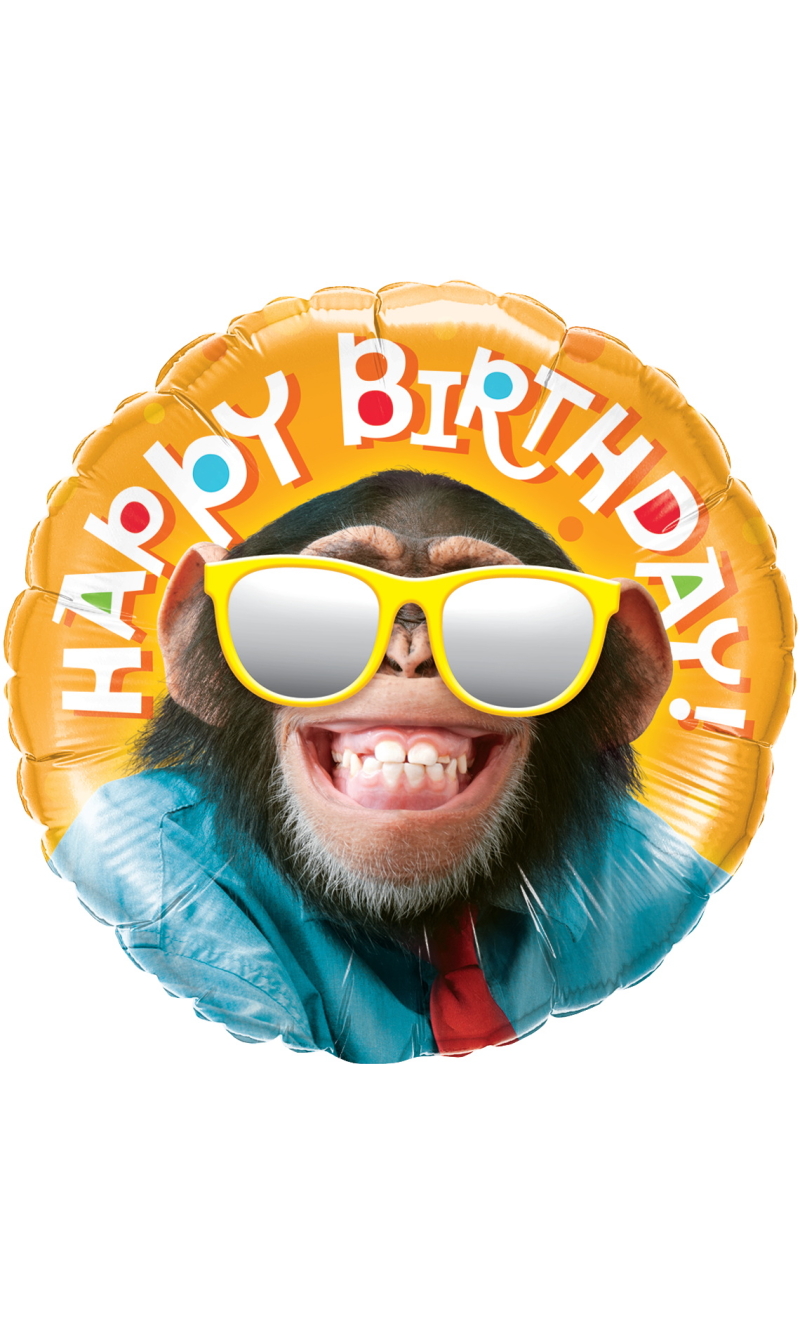 Smiling Chimp Birthday  Standard Circle Foil Balloon 17" (42cm)