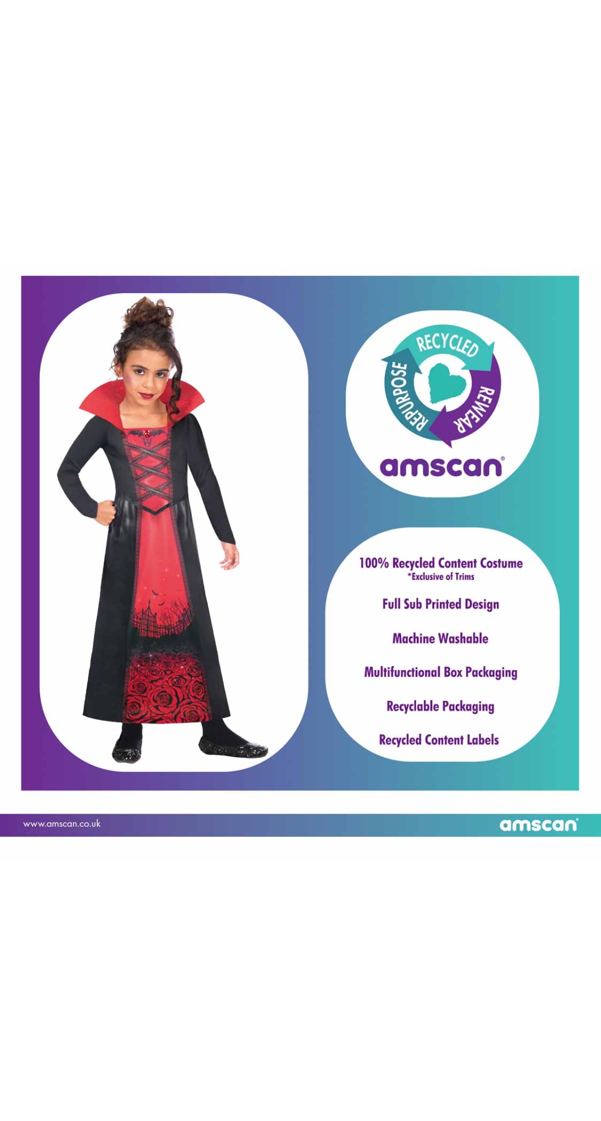 Halloween Rose Vampiress Girl Costume - Age 4 to 6 Years - Image 2