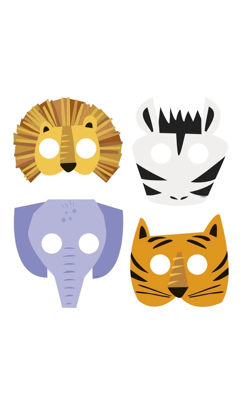 Animal Safari Party Paper Masks - 8pk