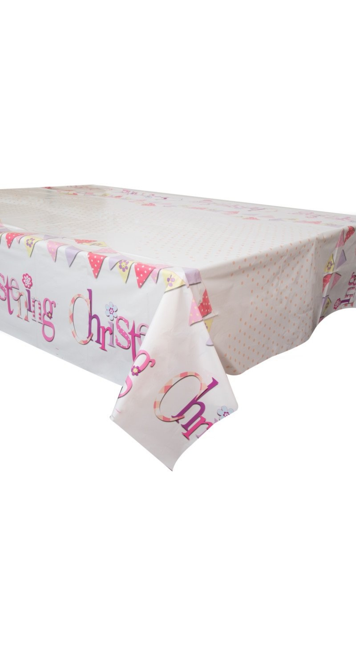 Pink Bunting Christening Plastic Table Cover - 54" x 84"