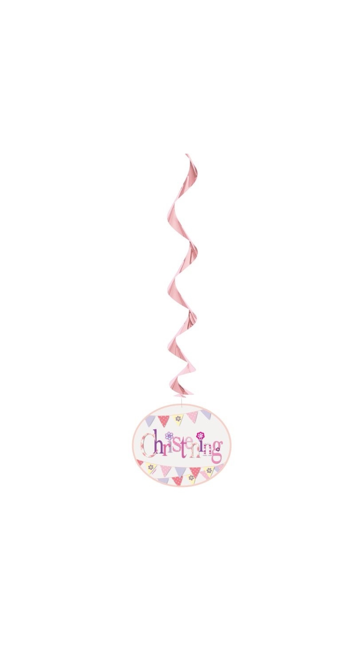 Pink Bunting Christening Hanging Swirl Decorations - 3pk