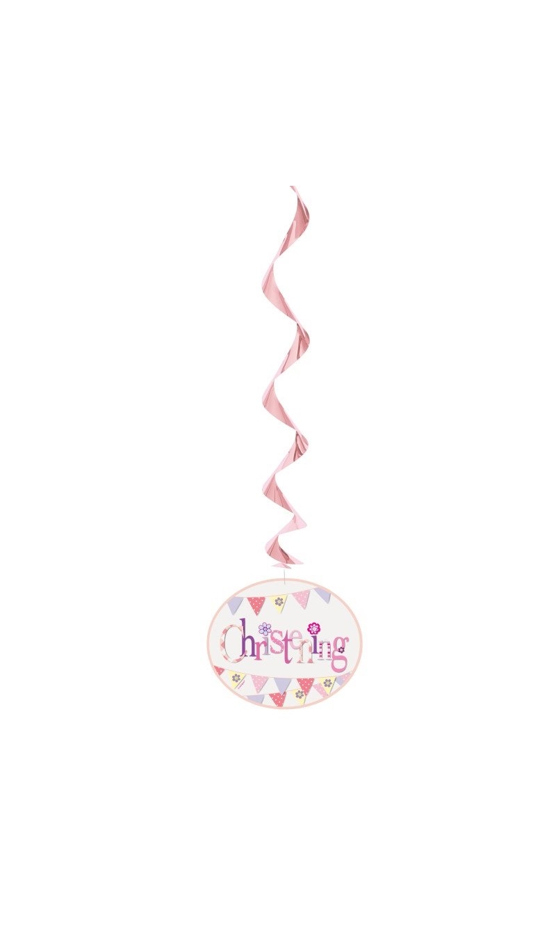 Pink Bunting Christening Hanging Swirl Decorations - 3pk