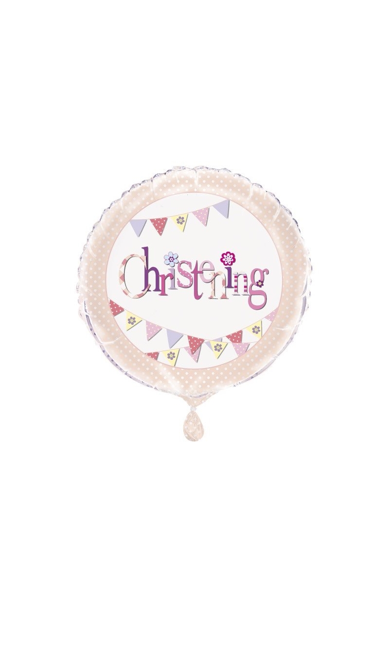 Pink Bunting Christening 18" Round Foil Balloon